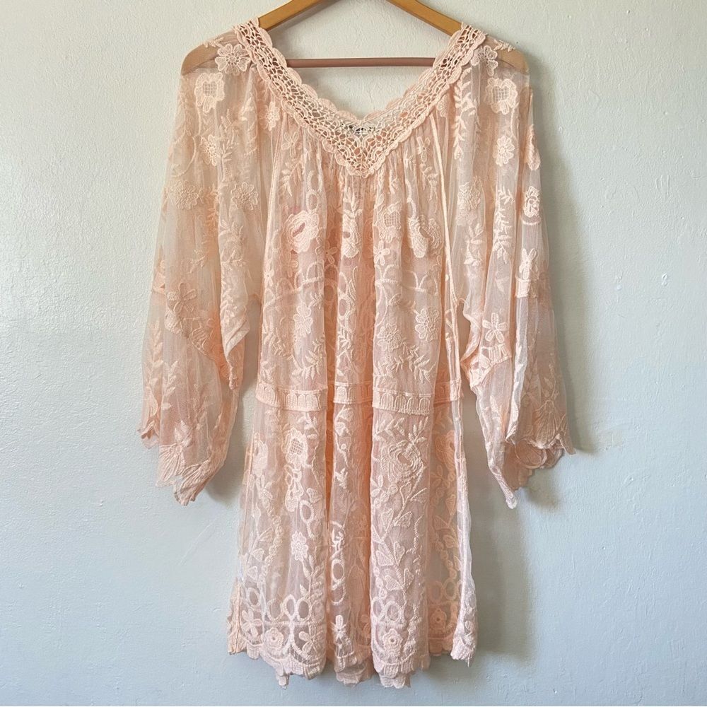 Peachy Pink Lace Mini Dress Coverup